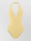 Hunza G Adriana Beaded Halterneck Crinkle Swimsuit In Yellow