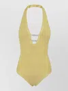 Hunza G Adriana Beaded Halterneck Crinkle Swimsuit In Yellow