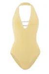 Hunza G Adriana Beaded Halterneck Crinkle Swimsuit In Yellow