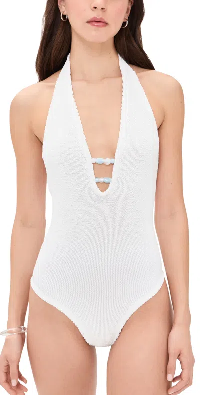 Hunza G Adriana Beaded One-piece Swimsuit White