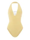 Hunza G Adriana Beaded Halterneck Crinkle Swimsuit In Yellow