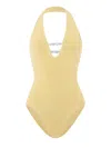 Hunza G Adriana Beaded Halterneck Crinkle Swimsuit In Yellow