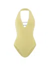 Hunza G Adriana Beaded Halterneck Crinkle Swimsuit In Yellow