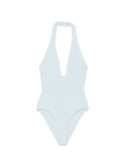 Hunza G Adriana Bead-embellished Halterneck Swimsuit In Blue