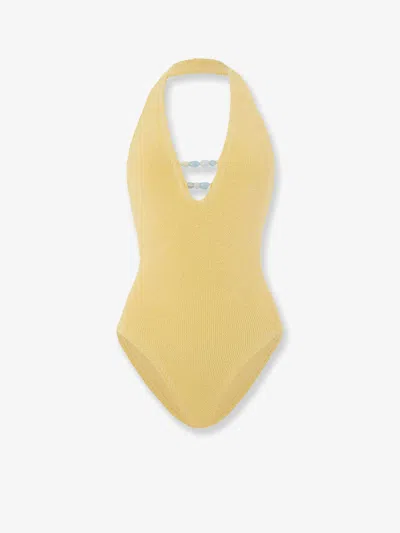 Hunza G Adriana Crinkle Fabric One-piece Swimsuit In Yellow