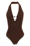 Hunza G Womens Metallic Chocolate Adriana Halterneck Swimsuit In Burgundy