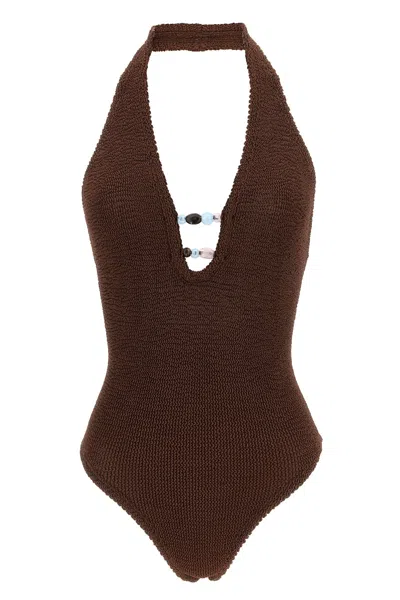 Hunza G Adriana Beaded One Piece In Burgundy