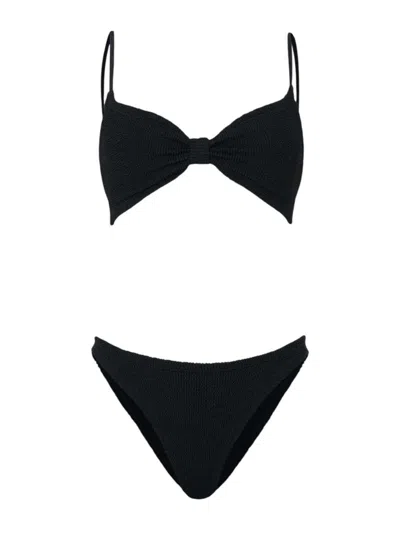 Hunza G Alicia Bikini Two Piece Gathered Bow In Black