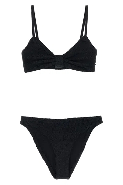 Hunza G Alicia Textured Stretch Nylon Bikini Adjustable In Black