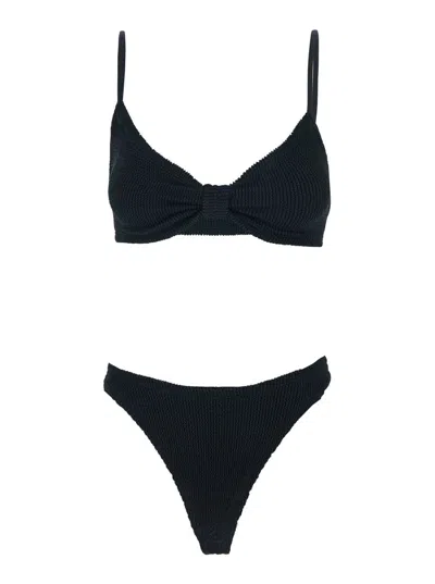 Hunza G Alicia Black Bikini With Fixed Thin Straps And Knot On The Front In Stretch Tech Fabric Woman
