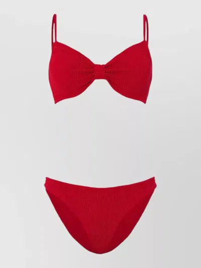Hunza G Alicia Bow Detail Textured Bikini Set In Burgundy