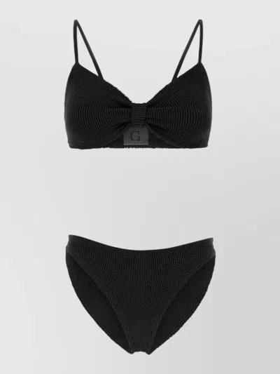 Hunza G Alicia Textured Stretch Nylon Bikini Adjustable In Black