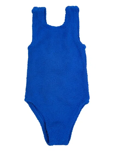 Hunza G Kids' Alva Crinkle Bow-detail Swimsuit In Blue