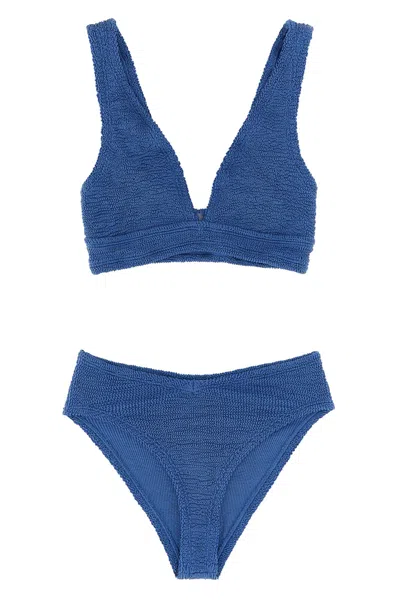 Hunza G Angel Bikini Deep V Neck High Waist In Blue