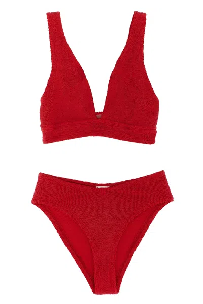 Hunza G Angel Bikini Deep Neckline High Waist Set In Red