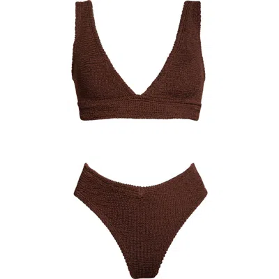 Hunza G Angel Crinkle Two-piece Swimsuit In Brown