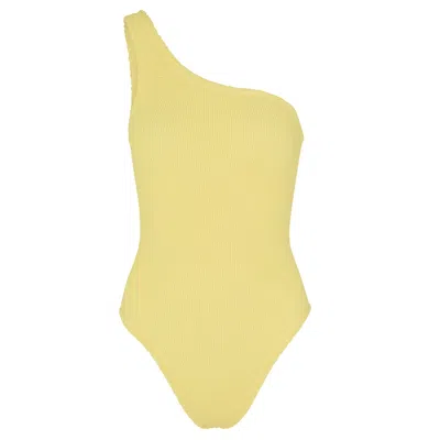 Hunza G Asymmetrical One Shoulder Swimsuit In Yellow