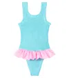 Hunza G Baby Denise Ruffled Swimsuit In Aqua/bubblegum