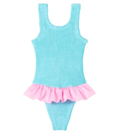 Hunza G Baby Denise Ruffled Swimsuit In Blue