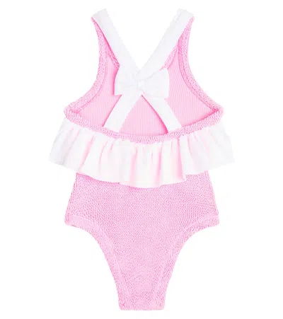 Hunza G Kids' Baby Lara Bow-detail Swimsuit In Pink