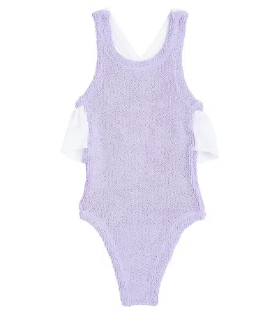 Hunza G Kids' Baby Lara Bow-detail Swimsuit In Purple
