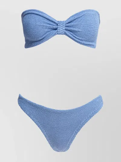Hunza G Bandeau Top High-cut Bottoms Textured Fabric In Blue