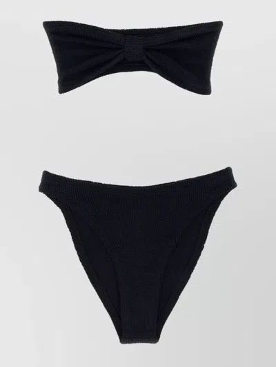 Hunza G Bandeau Top High-cut Bottoms Textured Fabric Bikini In Black