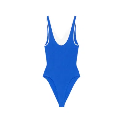 Hunza G Textured Trim Swimsuit In Blue
