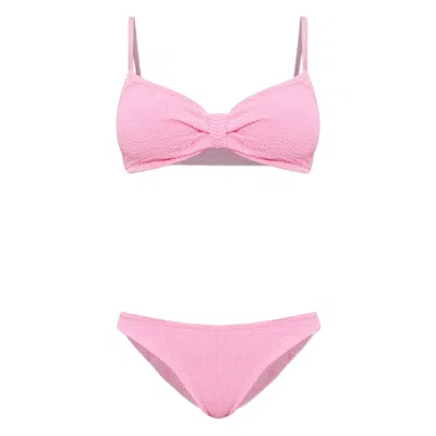 Hunza G Alicia Crinkle Knot Bikini In Pink