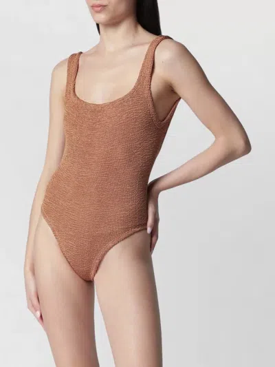 Hunza G Beachwear Scoop Neck Sleeveless Textured Onepiece In Brown