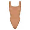 Hunza G Crinkled-effect Open-back Swimsuit In Brown