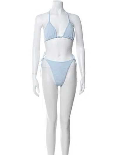 Pre-owned Hunza G Beaded Accents Bikini In Blue
