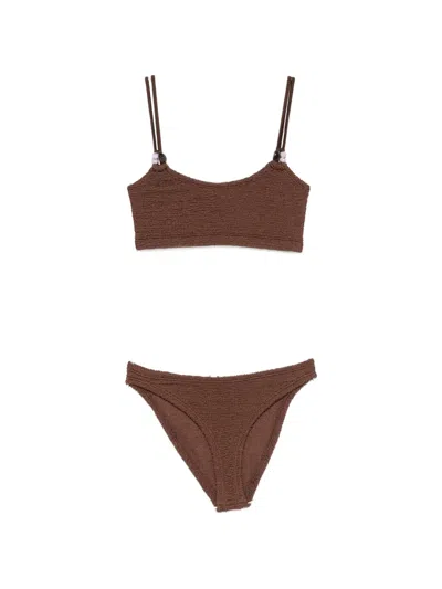 Hunza G Beaded Crinkle Bikini In Brown