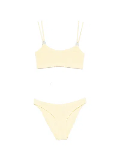Hunza G Bead-embellished Seersucker Bikini In Yellow