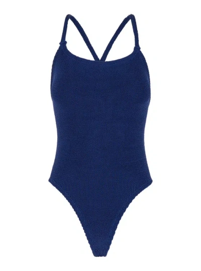 Hunza G 'bette' Blue One-piece Swimsuit With Crisscross Straps In Stretch Fabric Woman