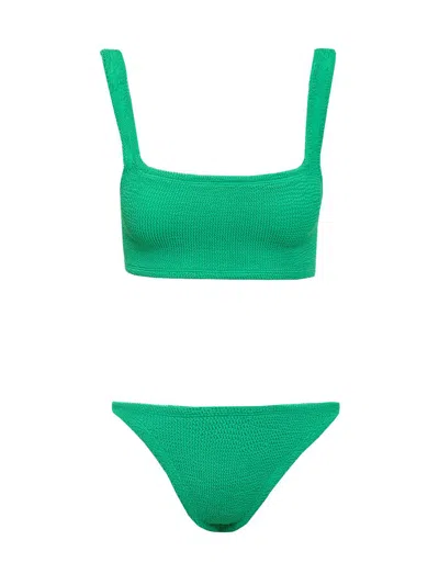 Hunza G 'xandra' Green Bikini With Fixed Straps In Ribbed Stretch Polyamide Woman