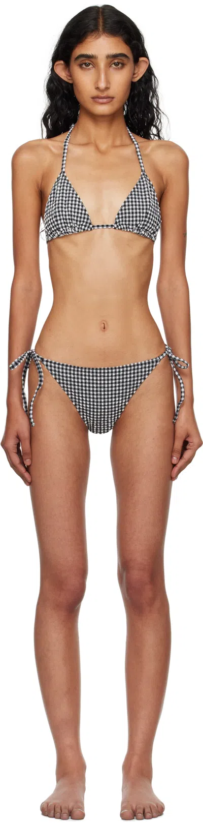 Hunza G Black & White Gingham Seersucker Sabrina Bikini In Multi
