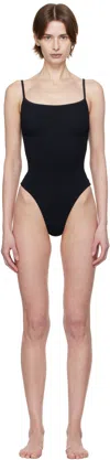 Hunza G Pamela Square-neck Crinkle-knit Swimsuit In Black