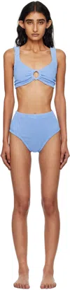 Hunza G Womens Cornflour Nadine Hoop Woven Bikini Set In Blue