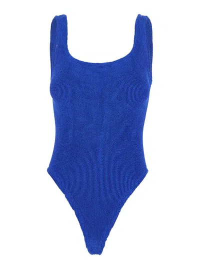 Hunza G Blue One-piece Swimsuit With Squared Neckline In Tech Fabric Stretch Woman