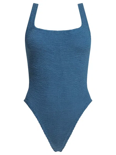 Hunza G Square-neck Crinkled One-piece Swimsuit In Blue