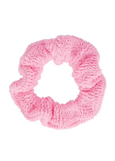 Hunza G Blue Seersucker Scrunchie In Pink