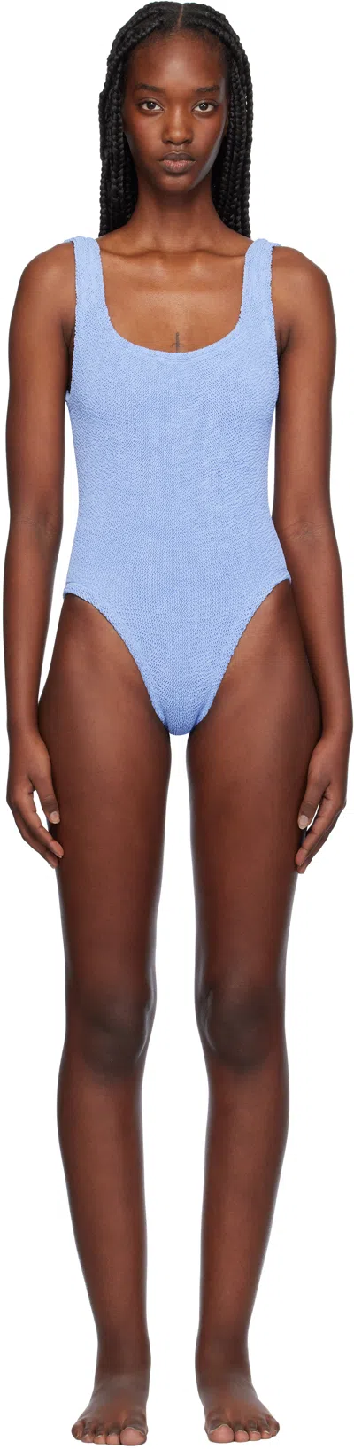Hunza G Blue Square Neck Swimsuit In Cornflower