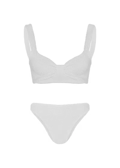 Hunza G Bonnie Bikini Set In White | Gathered Bow &amp; Classic Coverage