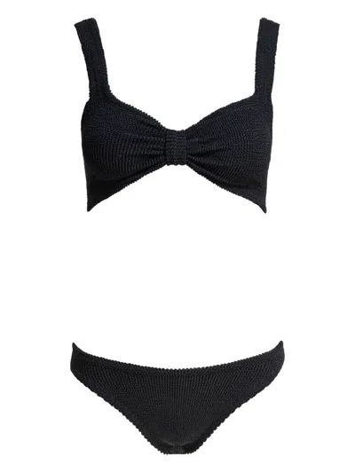 Hunza G Juno Bikini Set High-waisted Bottom Textured Fabric In Black