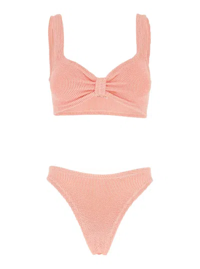 Hunza G Bonnie Pink Bikini With Knot Detail In Ribbed Fabric Woman
