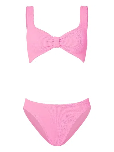 Hunza G Bow-detail Textured Bikini In Pink
