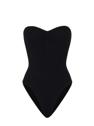 Hunza G Brooke Strapless Textured Ruched Swimsuit In Black