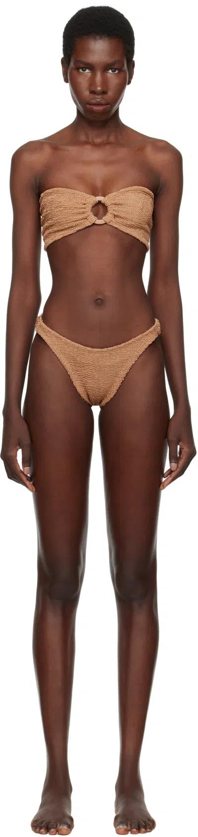 Hunza G Brown Gloria Tonal Hoops Bikini