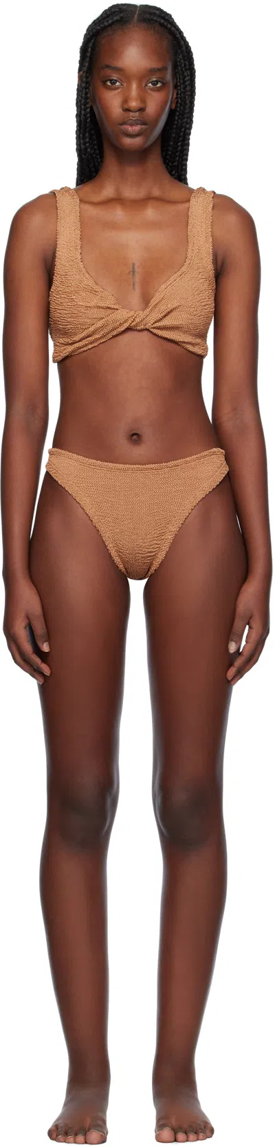 Hunza G Brown Juno Bikini In Metallic Cocoa